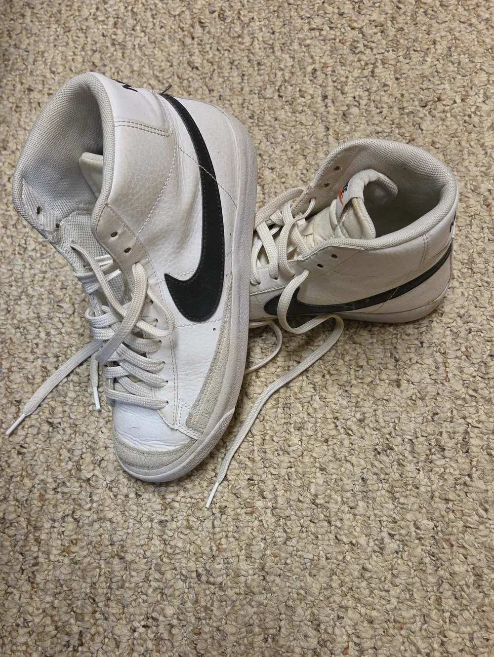 Nike Kids White High-Top Sneakers with Black Swoosh